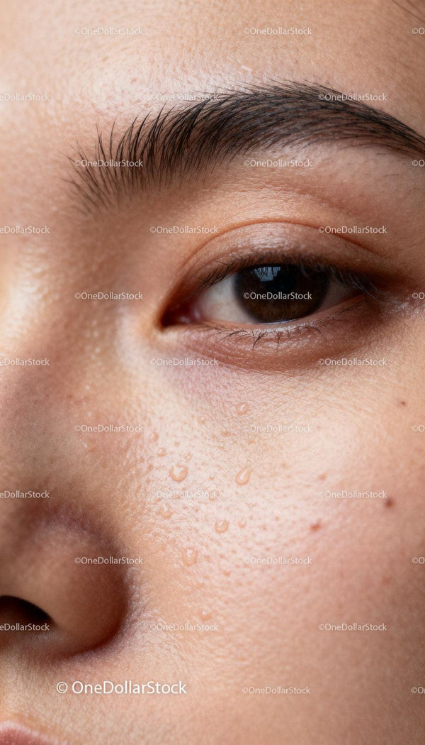 Close-up of natural skin texture with water droplets