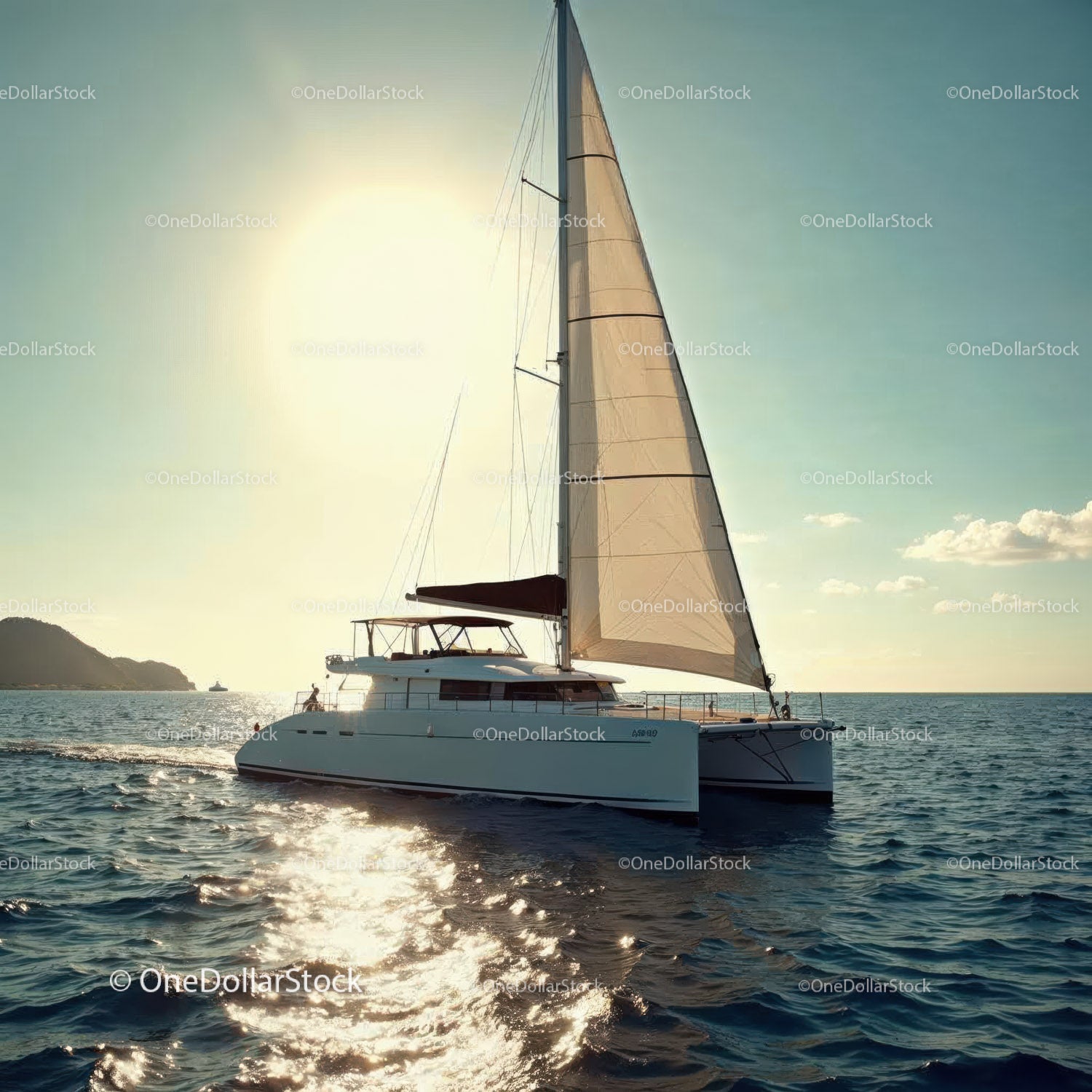 Luxury Sailing Yacht Cruising on Calm Sea Under Sunny Sky