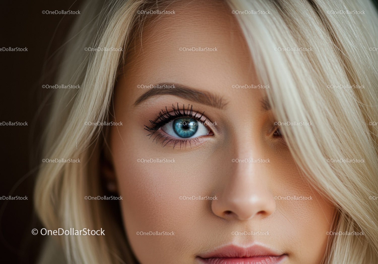 Close-up of young woman with striking blue eyes