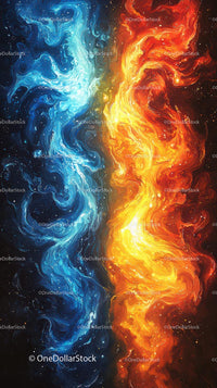 Vibrant Fire and Ice Abstract Cosmic Art with swirling Nebula