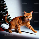 Curious Ginger Cat Near Festive Christmas Tree