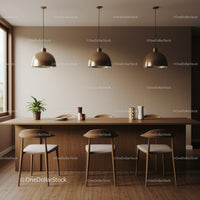 Modern Dining Area with Wooden Table and Pendant Lamps in Cozy Home