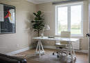 Bright Modern Home Office with White Desk and Large Window