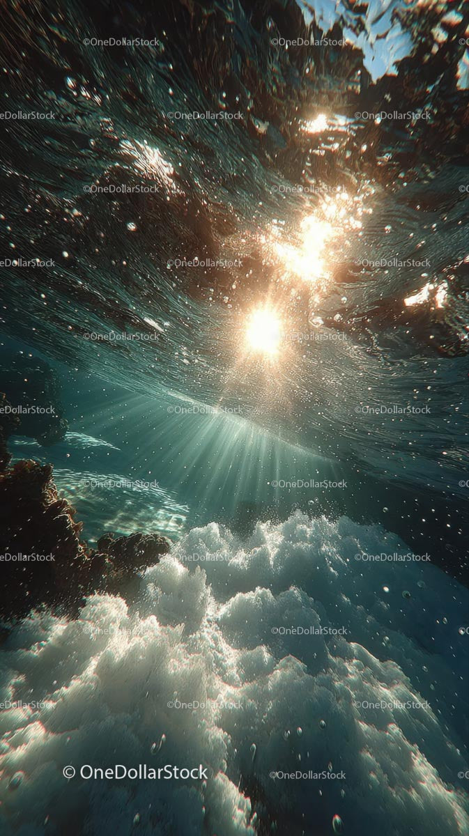 Enchanting Underwater Scene with Sunlight and Bubbles