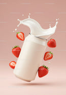 Creamy milk splash with fresh ripe strawberries