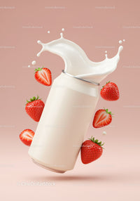 Creamy milk splash with fresh ripe strawberries