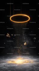 Futuristic Glowing Ring with Sparks and Luminous Particles