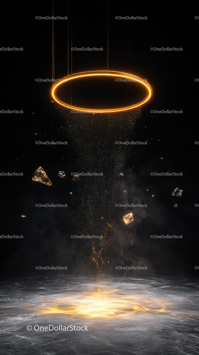 Futuristic Glowing Ring with Sparks and Luminous Particles