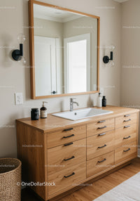 Modern Bathroom Vanity with Wooden Cabinets and Stylish Decor