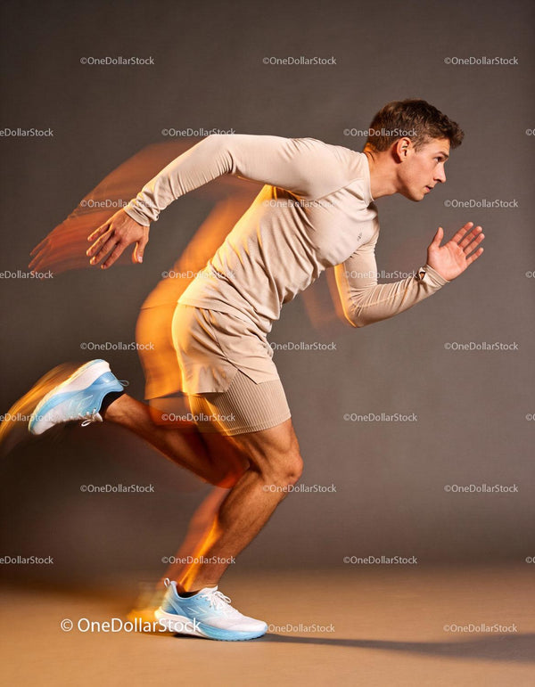 Athlete sprinting in dynamic motion blur effect