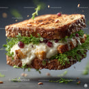 Close-up of Gourmet Sandwich with Greens and Pomegranate