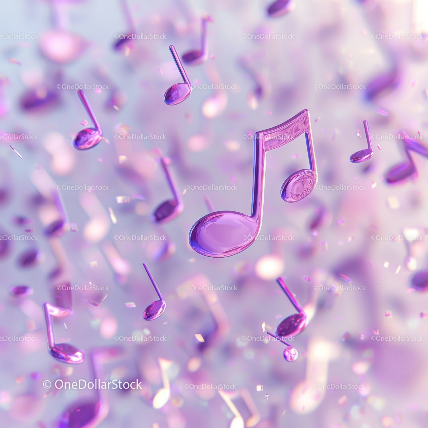 Vibrant Pink and Purple Music Notes Abstract Digital Art