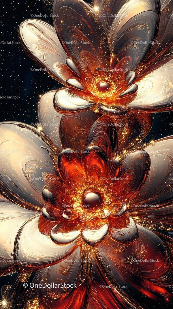 Futuristic Metallic Flowers in Space with Sparkling Cosmic Glow