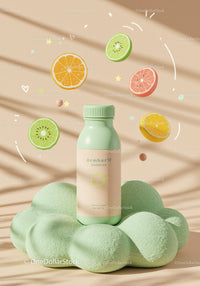 Natural supplement bottle surrounded by vibrant citrus slices