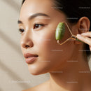 Close-Up of Woman Using Jade Roller for Face Massage and Skin Care