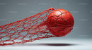 Red Soccer Ball in Goal Net with Dynamic Sports Atmosphere