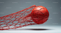 Red Soccer Ball in Goal Net with Dynamic Sports Atmosphere