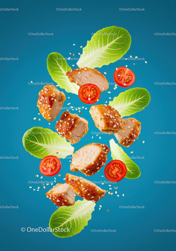 Grilled Sesame Chicken with Fresh Lettuce and Cherry Tomatoes