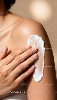 Applying moisturizing cream on smooth shoulder skin