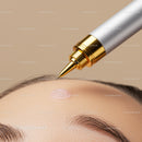 Cosmetic syringe applying skincare product on forehead for skin rejuvenation
