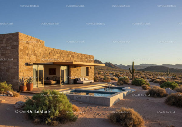 Modern Desert House with Swimming Pool and Mountain View