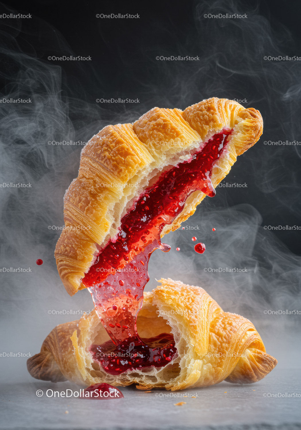 Fresh Croissant Split Open with Raspberry Jam