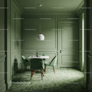 Green Wall Interior with Velvet Chairs and Modern Dining Table