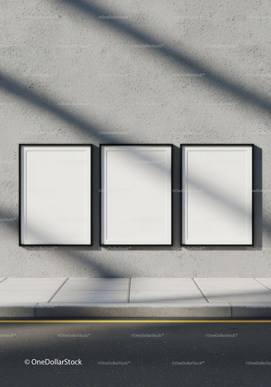 Three Empty Posters on Modern Urban Concrete Wall