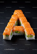 Sushi Rolls Arranged to Form Letter A on Black Slate