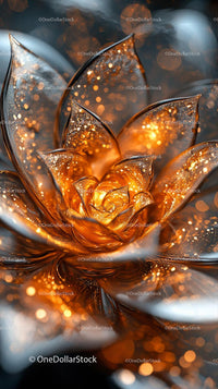 Elegant Golden Metallic Flower with Glowing Petals for Artistic Decor
