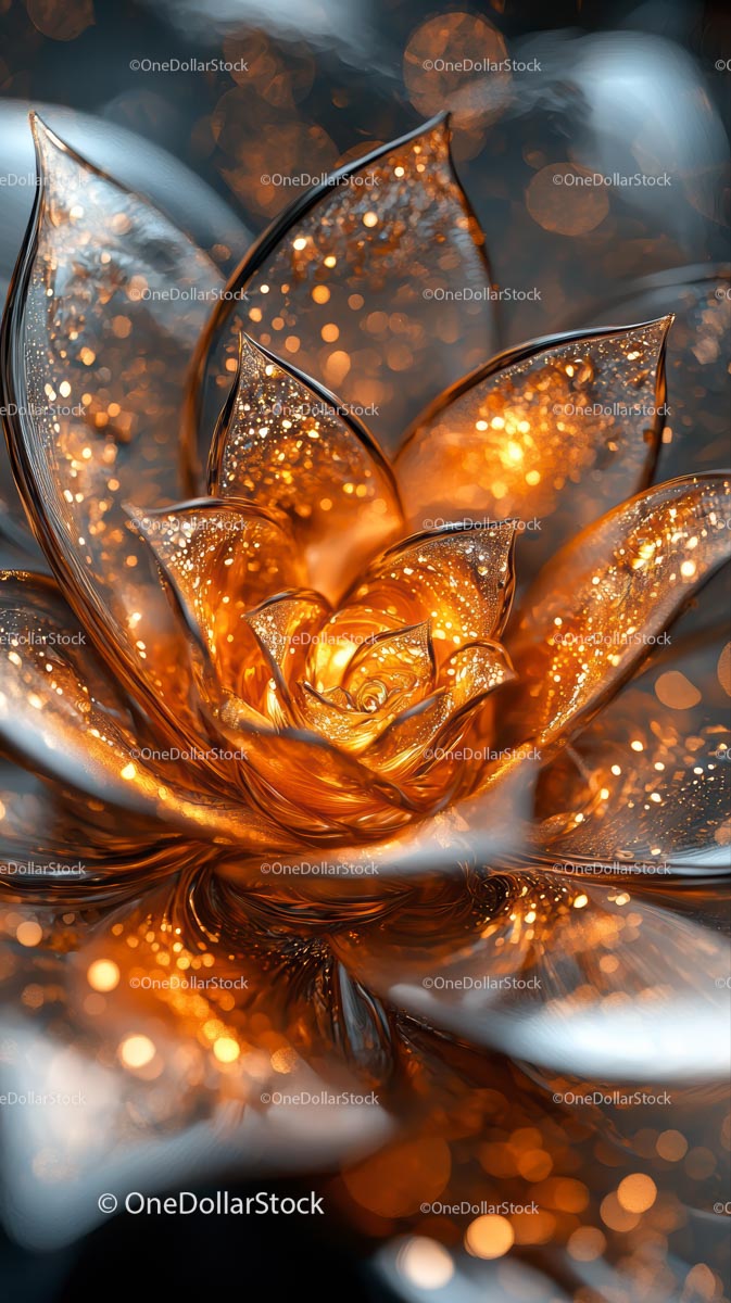 Elegant Golden Metallic Flower with Glowing Petals for Artistic Decor