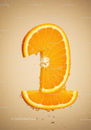 Fresh orange slices forming a currency symbol underwater
