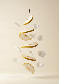 Floating Sliced Pear with Soft White Petals