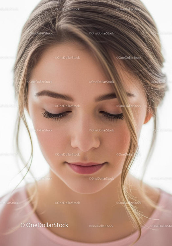 Elegant Portrait of a Young Woman with Flawless Skin and Serene Expression