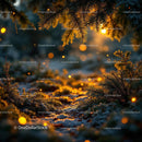 Warm Light Glowing Through Frosty Pine Branches