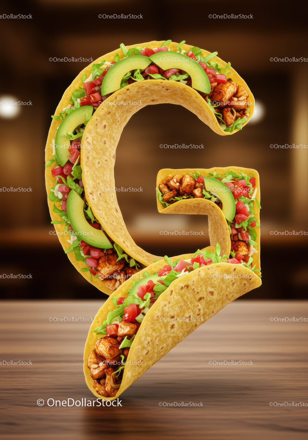 Kreatywny taco w kształcie litery G ze świeżymi składnikami