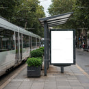 Modern Tram Station with Empty Advertisement Board in Urban Setting