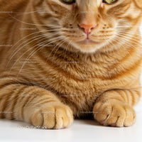 Close-up of resting ginger tabby cat paws and face