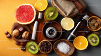 Vibrant Citrus Fruits with Wellness and Natural Care Products