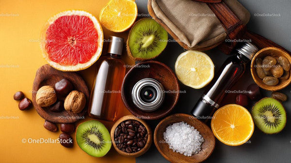 Vibrant Citrus Fruits with Wellness and Natural Care Products