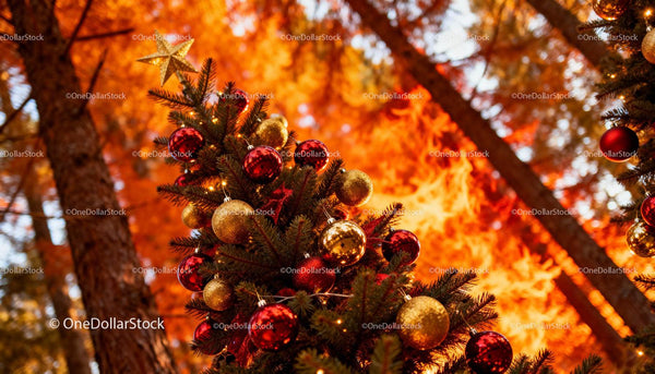 Festive Christmas tree with red and gold ornaments