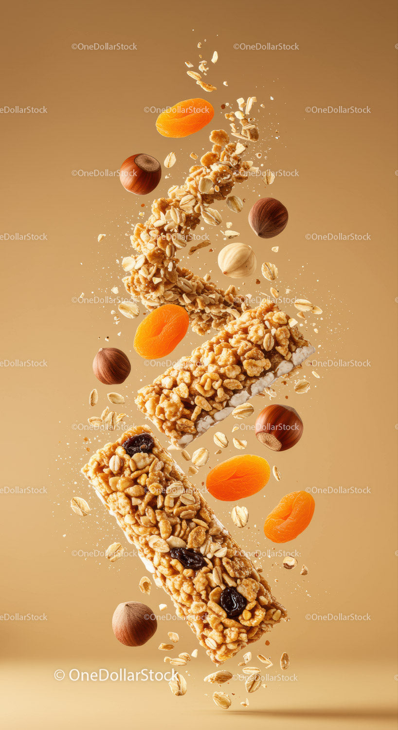 Healthy granola bars with nuts and dried apricots