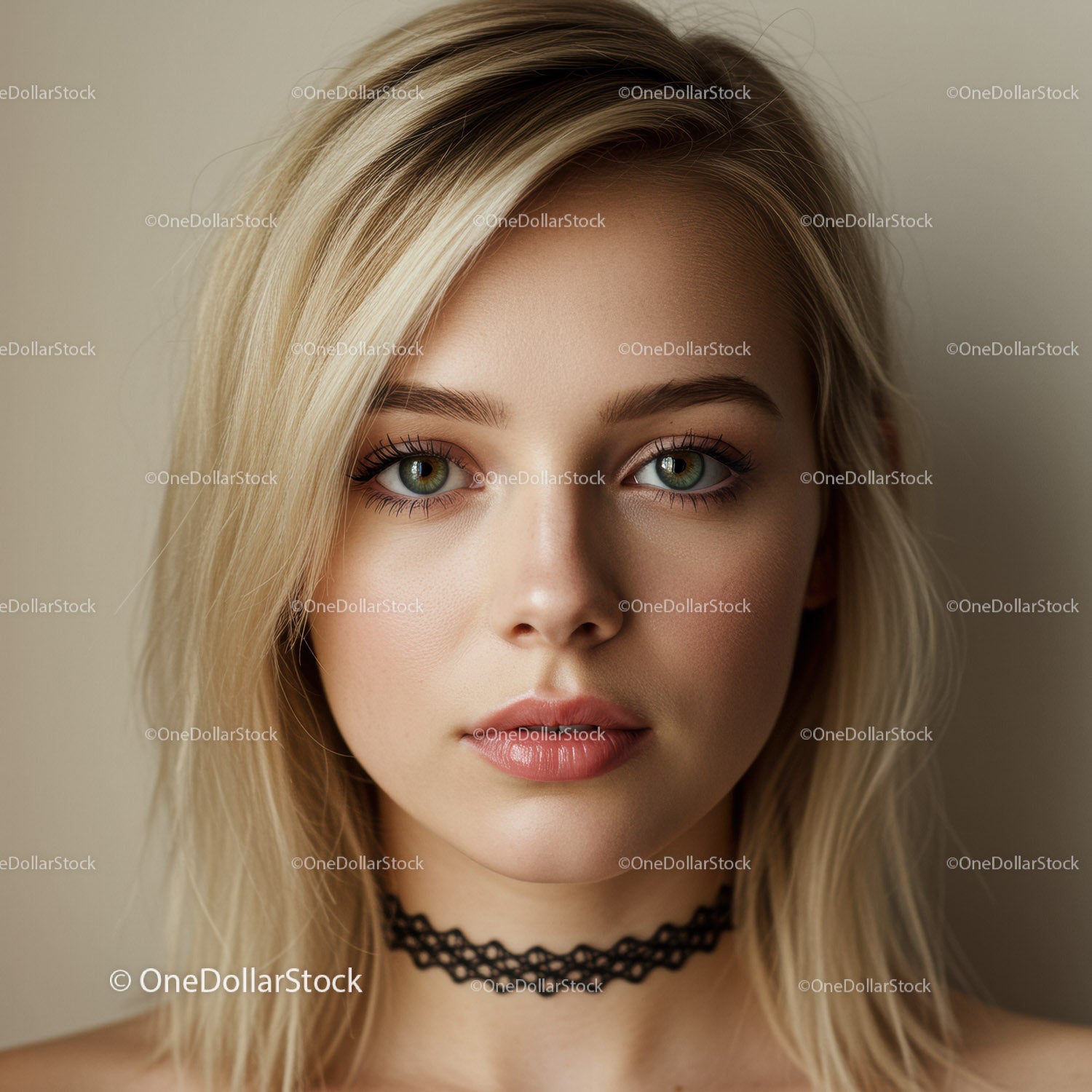 Portret młodej kobiety o blond włosach i niebieskich oczach