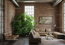 Modern Industrial Living Room with Large Green Plant and Leather Sofa