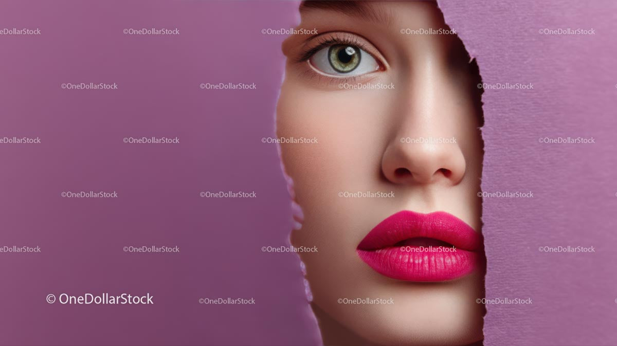 Beautiful Woman with Radiant Pink Lips and Artistic Background (32 Images)