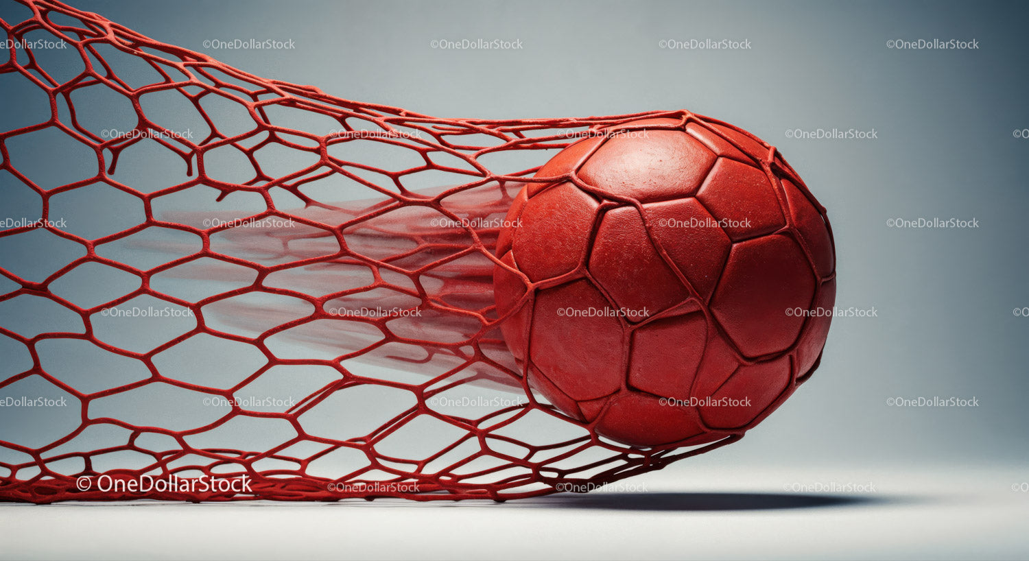 Red Soccer Ball in Goal Net with Dynamic Sports Atmosphere
