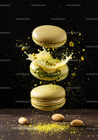 Green Pistachio Macarons with Cream Splash