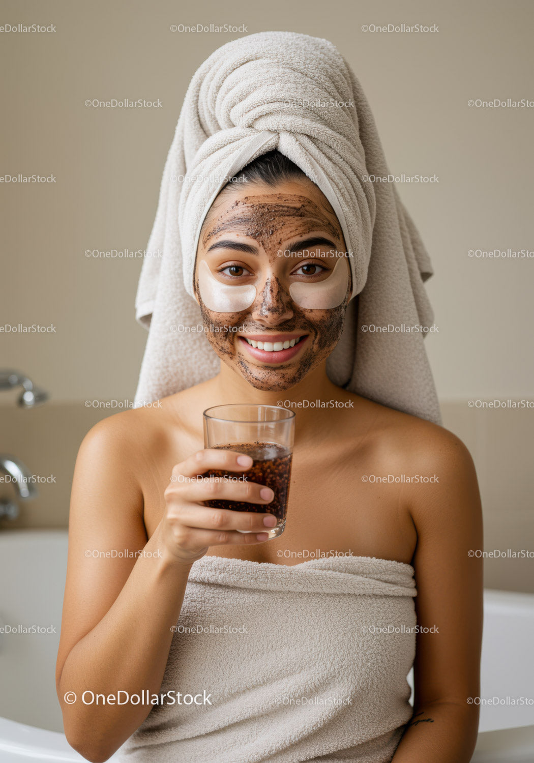 Relaxing Facial Mask Session with Woman Drinking Tea at Home
