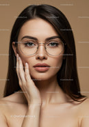 Elegant Young Woman Wearing Stylish Glasses in Studio Portrait