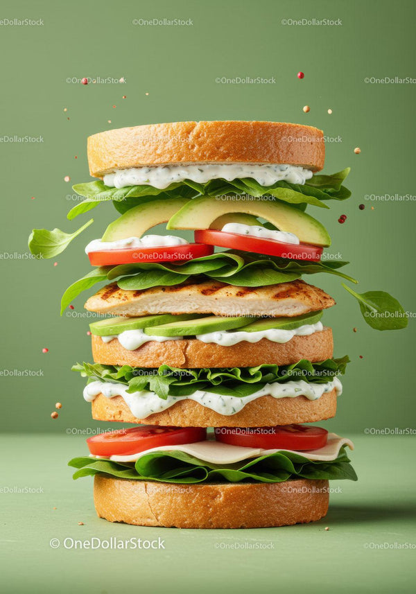 Fresh grilled chicken sandwich with avocado and greens